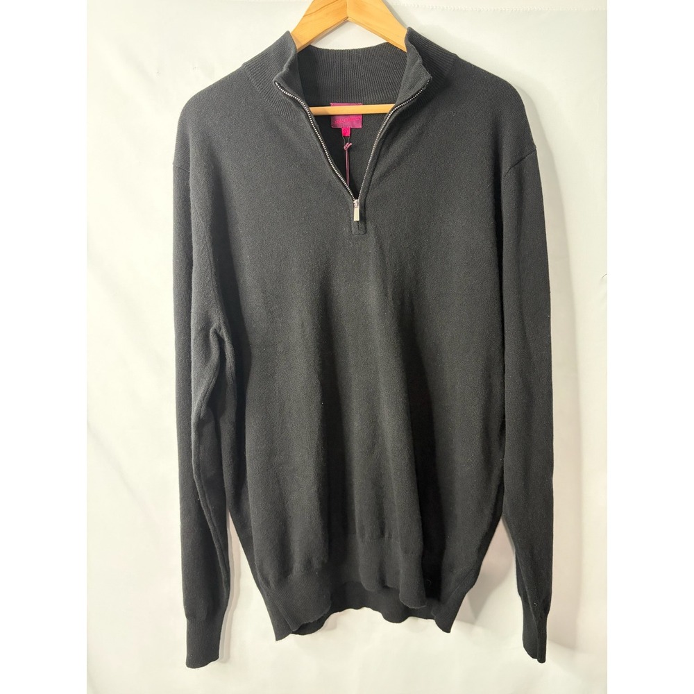State Cashmere Mens 100% Premium Cashmere 1/4 Sweater Black XL NWT Quiet Luxury